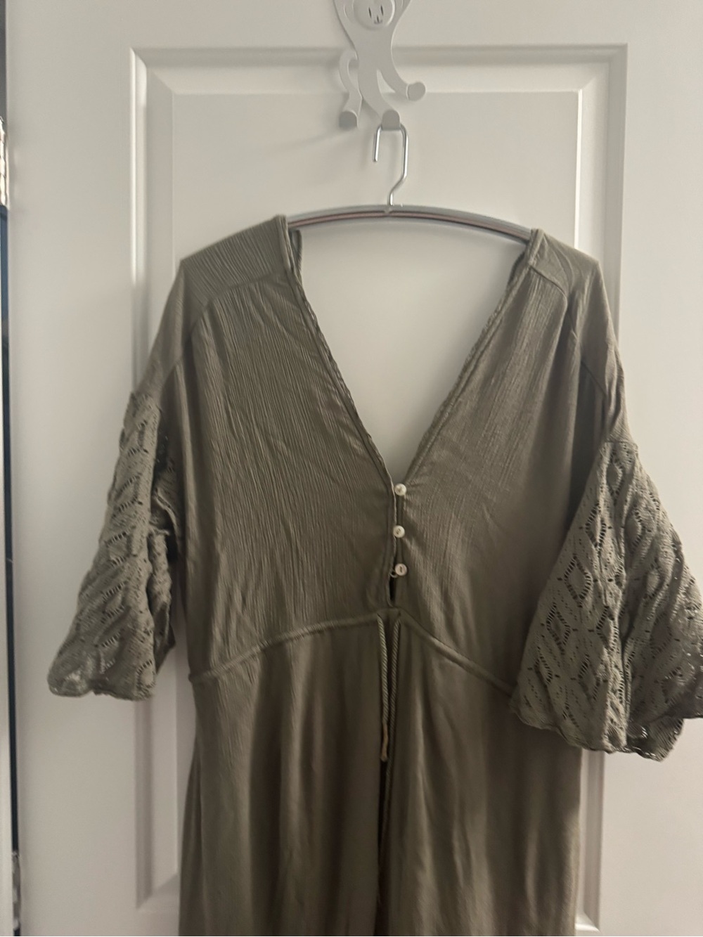Free people Boho oversized wide leg lace bell sleeve Angela green jumpsuit M - Picture 4 of 6